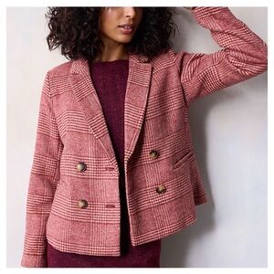 LC Lauren Conrad Red Plaid Double-Breasted Blazer